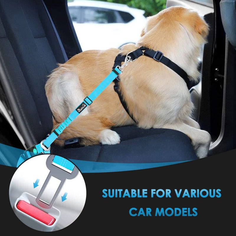 Lukovee Dog Car Seat Belt, 2 Pack Headrest Restraint Seatbelt, Adjustable Pet Safety Leads with Reflective Elastic Bungee for Dog Harness Collar Travel Daily Use (Tiffany Blue,Headrest+Clip) - Image 5