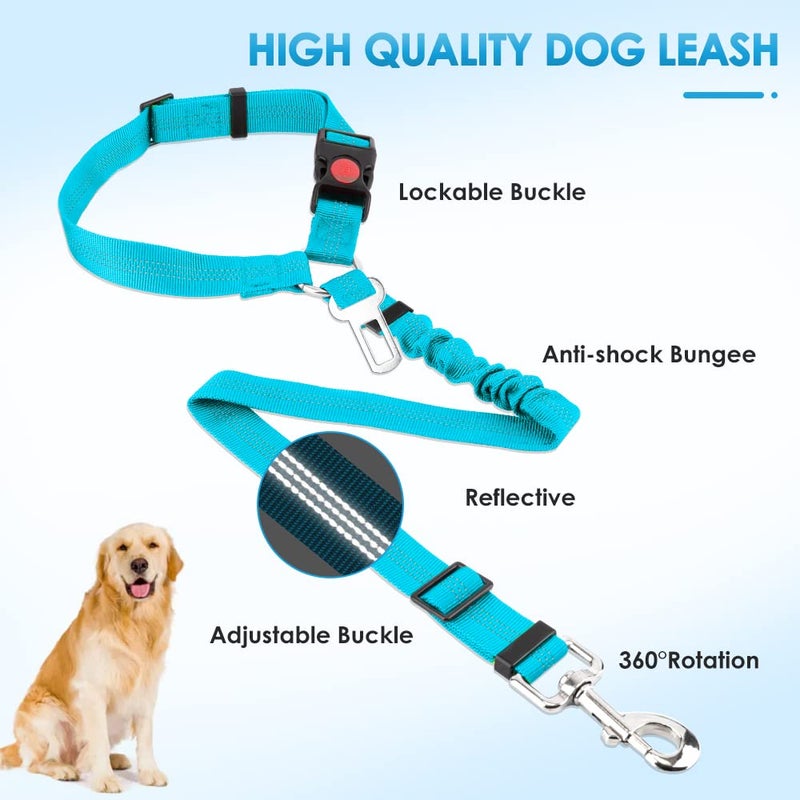 Lukovee Dog Car Seat Belt, 2 Pack Headrest Restraint Seatbelt, Adjustable Pet Safety Leads with Reflective Elastic Bungee for Dog Harness Collar Travel Daily Use (Tiffany Blue,Headrest+Clip) - Image 3