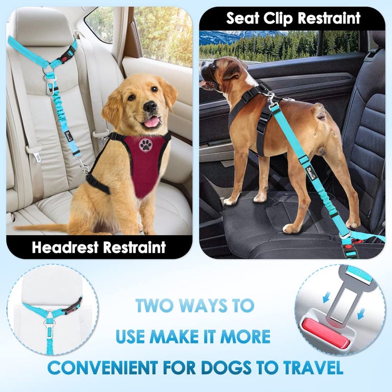 Lukovee Dog Car Seat Belt, 2 Pack Headrest Restraint Seatbelt, Adjustable Pet Safety Leads with Reflective Elastic Bungee for Dog Harness Collar Travel Daily Use (Tiffany Blue,Headrest+Clip) - Image 2