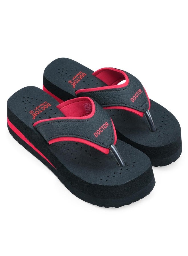 DOCTOR EXTRA SOFT دكتور إكسترا سوفت رعاية العظام لمرضى السكري أحذية مريحة للغاية دكتور شباشب ونعال منزلية للنساء والفتيات D-18-BK-RED-7 - Image 5
