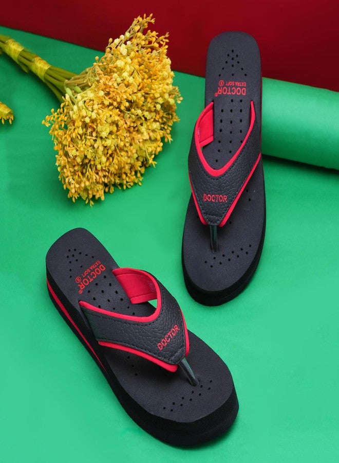 DOCTOR EXTRA SOFT دكتور إكسترا سوفت رعاية العظام لمرضى السكري أحذية مريحة للغاية دكتور شباشب ونعال منزلية للنساء والفتيات D-18-BK-RED-7 - Image 3