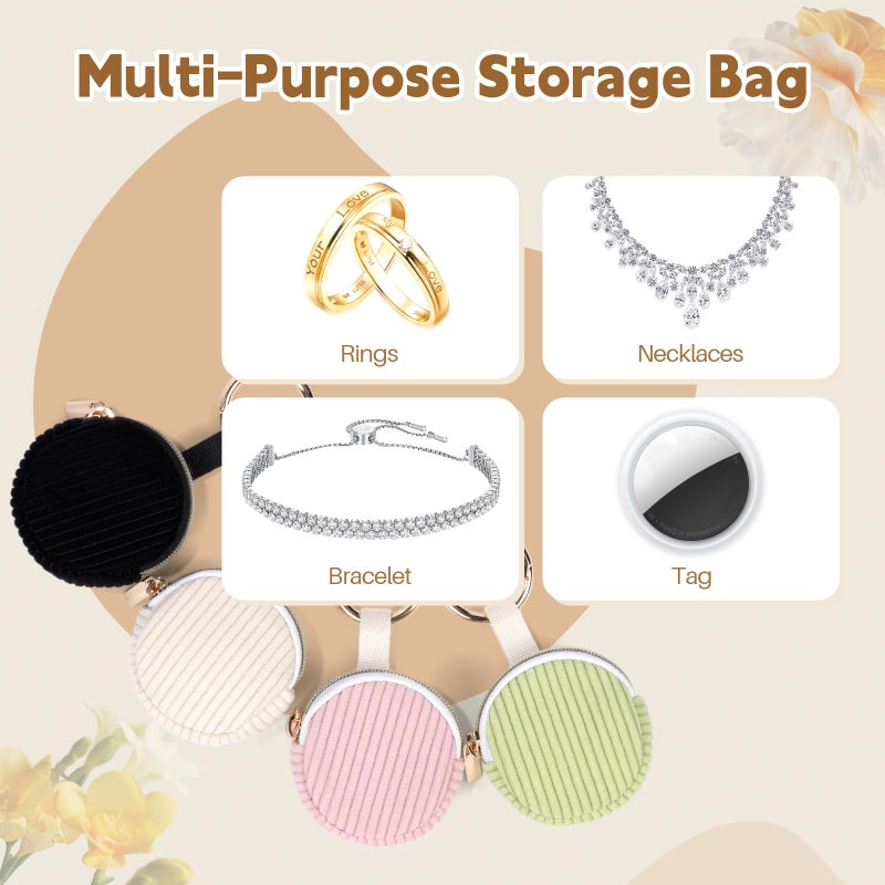 Playexen Jewelry Ring Holder Keychain, Portable Jewelry Holder Storage Box with Buckle, Corduroy Small Travel Ring Keeper Case for Rings, Earrings, Stud, Necklaces (Black) - Image 4
