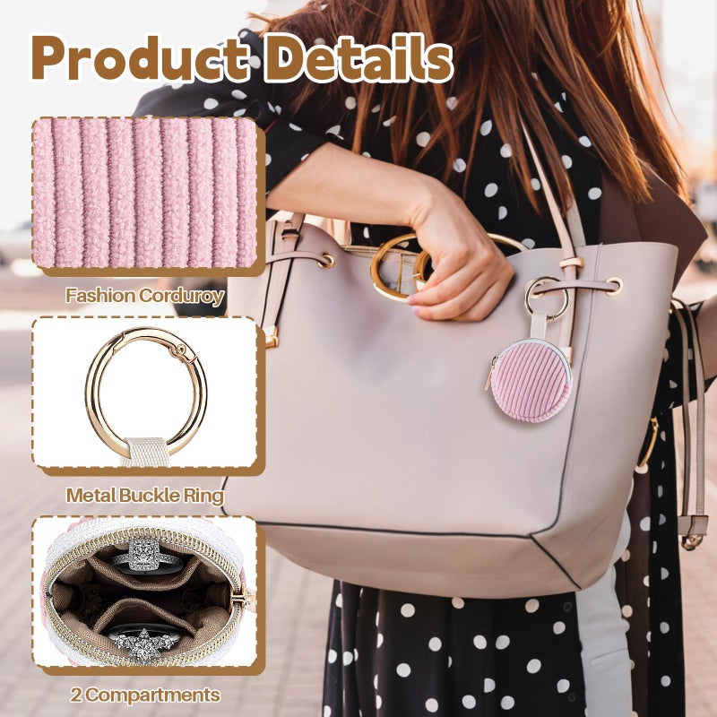 Playexen Jewelry Ring Holder Keychain, Portable Jewelry Holder Storage Box with Buckle, Corduroy Small Travel Ring Keeper Case for Rings, Earrings, Stud, Necklaces (Black) - Image 3