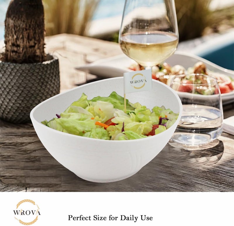Wrova Wheat Straw Bowls Set of 2 with Textured PatternUnbreakable Large Salad BowlsPlastic Bowls Dishwasher  MicrowaveSturdy and Stackable Kitchen Bowl Sets for ServingOatmealWhite - Image 5