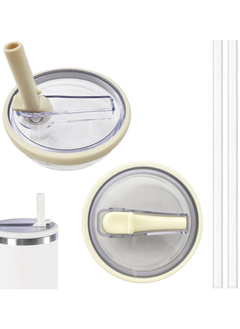 Generic 40 OZ Tumbler Lid Replacement for Stanley Quencher, 2 Pack Flip Straw Replacement Lids with 2 Straws for 40 OZ Tumbler, Spill Proof Tumbler Lids for Stanley Cup, Beige  - Image 1