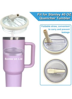 Generic 40 OZ Tumbler Lid Replacement for Stanley Quencher, 2 Pack Flip Straw Replacement Lids with 2 Straws for 40 OZ Tumbler, Spill Proof Tumbler Lids for Stanley Cup, Beige  - Image 4