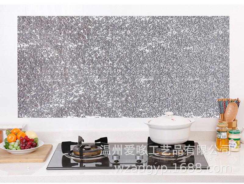 2022 new waterproof thickened kitchen sticker stove high temperature self-adhesive oil-proof sticker removable aluminum foil wallpaper 30cm*1m silver orange peel - Image 4