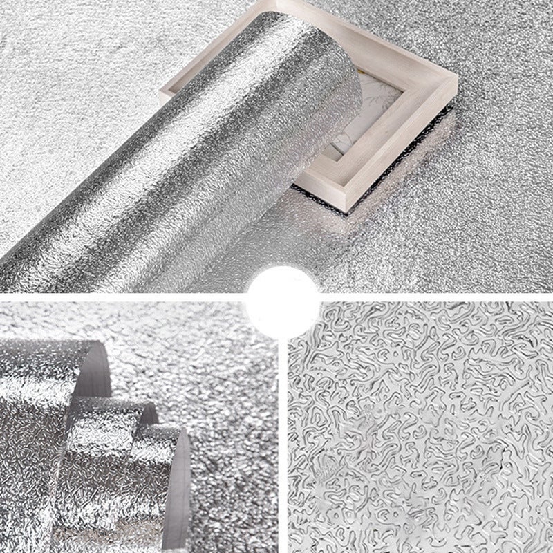 2022 new waterproof thickened kitchen sticker stove high temperature self-adhesive oil-proof sticker removable aluminum foil wallpaper 30cm*1m silver orange peel - Image 1