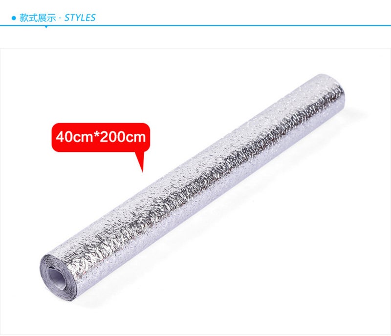 2022 new waterproof thickened kitchen sticker stove high temperature self-adhesive oil-proof sticker removable aluminum foil wallpaper 30cm*1m silver orange peel - Image 5