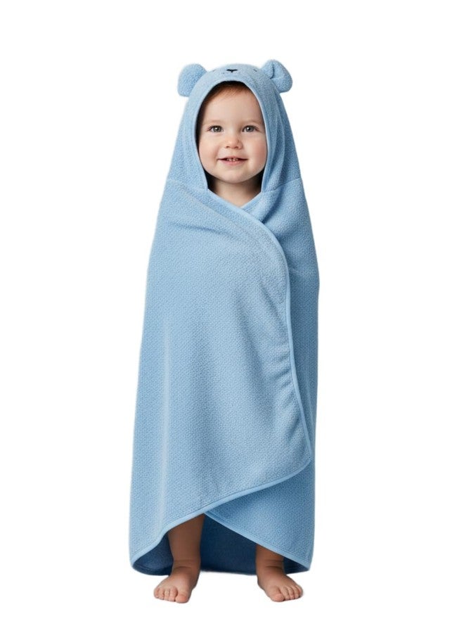 CREEVA Cuddle Baby/Kids Hooded Bath Towel in Baby Blue – Soft Bamboo Cotton with Cute Cartoon Face & 3D Ears 100% Bamboo Cotton, Super Absorbent Bath Wrap for Newborns & Toddlers | (0-5 Years) - Image 1