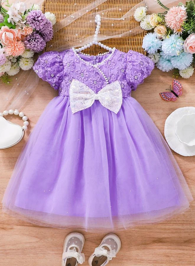 Take Two Girls Purple Embellished Mesh Dress