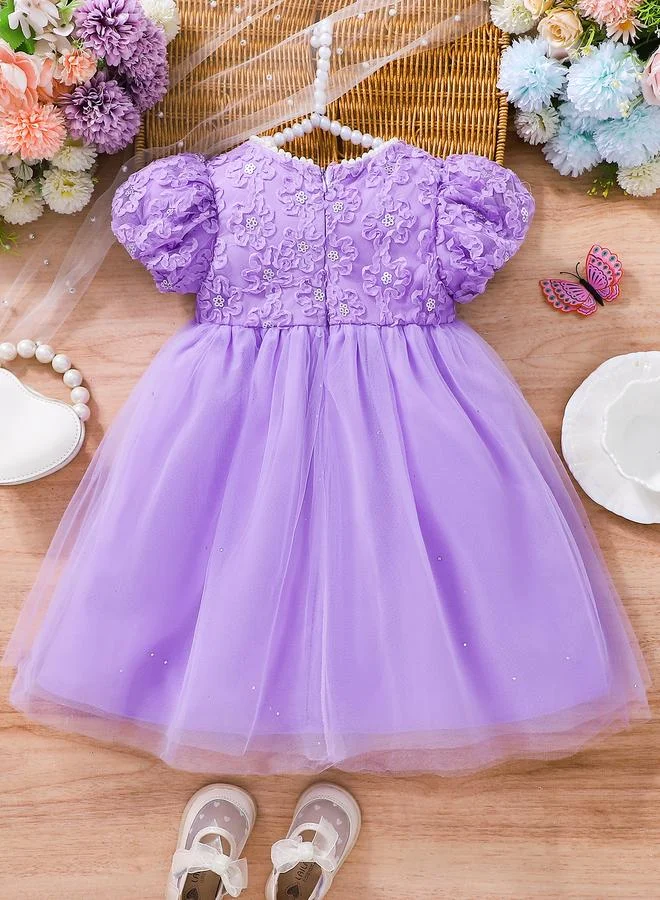 Take Two Girls Purple Embellished Mesh Dress