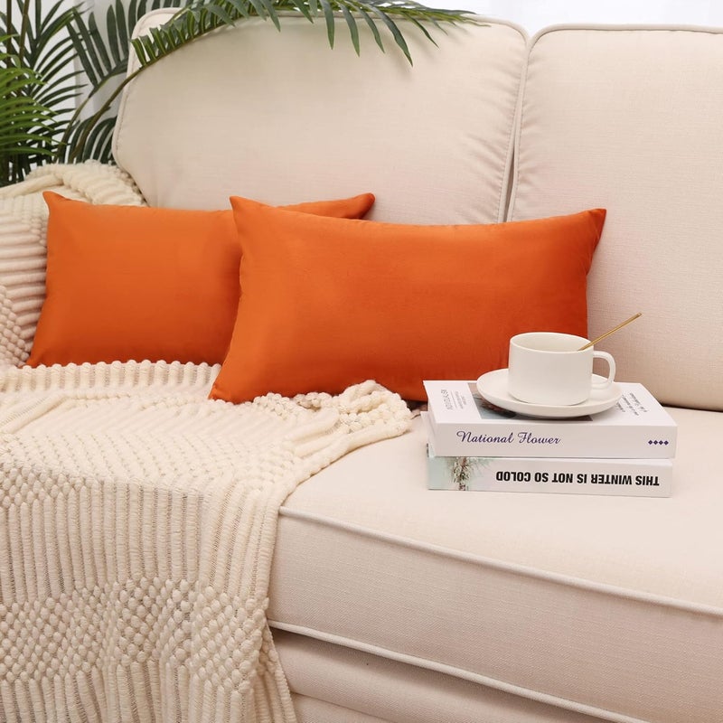 MZPSO Pack of 2, Velvet Super Soft Solid Decorative Square Throw Pillow Covers Set Cushion Case for Sofa Bedroom Car 12 x 20 Inch 30 x 50 cm, Orange - Image 1