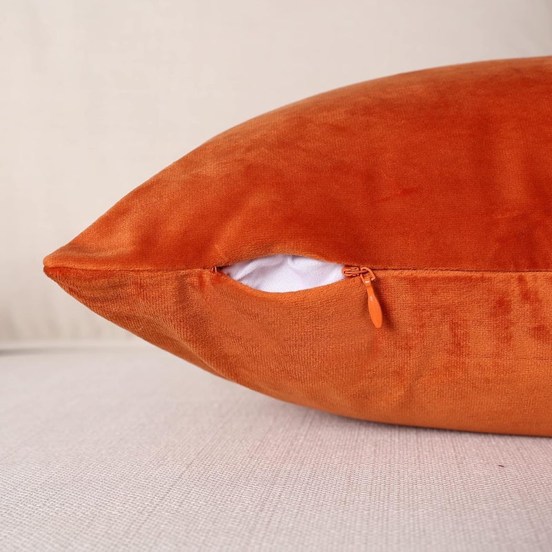 MZPSO Pack of 2, Velvet Super Soft Solid Decorative Square Throw Pillow Covers Set Cushion Case for Sofa Bedroom Car 12 x 20 Inch 30 x 50 cm, Orange - Image 4