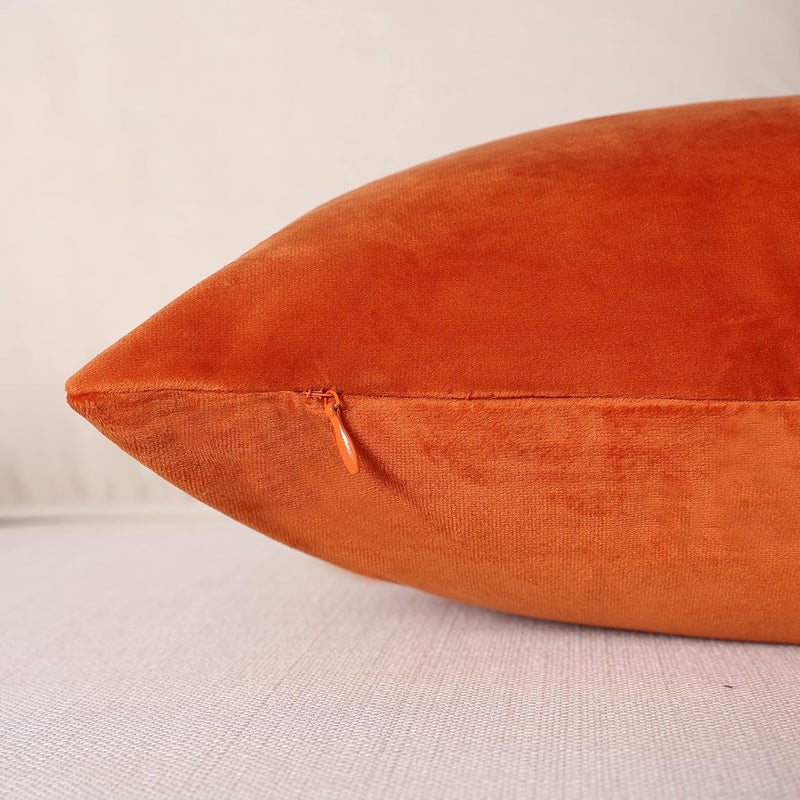 MZPSO Pack of 2, Velvet Super Soft Solid Decorative Square Throw Pillow Covers Set Cushion Case for Sofa Bedroom Car 12 x 20 Inch 30 x 50 cm, Orange - Image 3