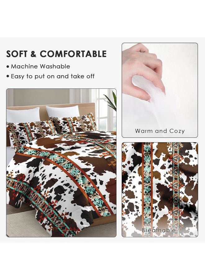 WeCozy Comforter Set Queen Size, Animal Vintage Retro Soft 3 Pcs Bedding with 2 Pillowcases for Kids and Adults, Cow Brown Cowhide Comforter Set for Bedroom Bed Decor - Image 5