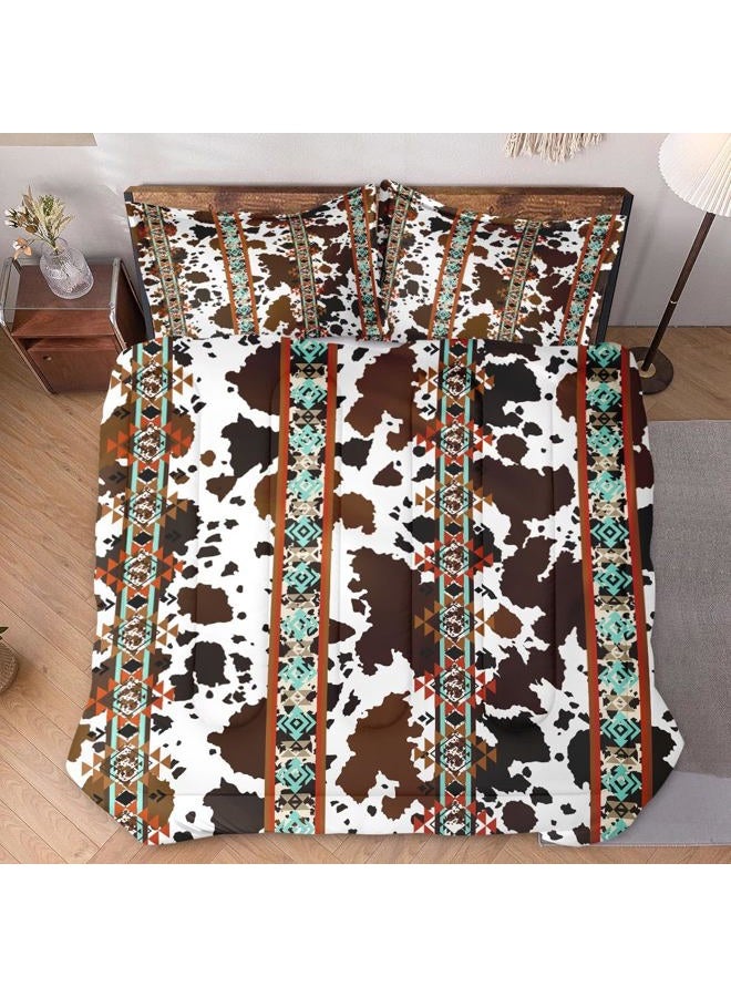 WeCozy Comforter Set Queen Size, Animal Vintage Retro Soft 3 Pcs Bedding with 2 Pillowcases for Kids and Adults, Cow Brown Cowhide Comforter Set for Bedroom Bed Decor - Image 2