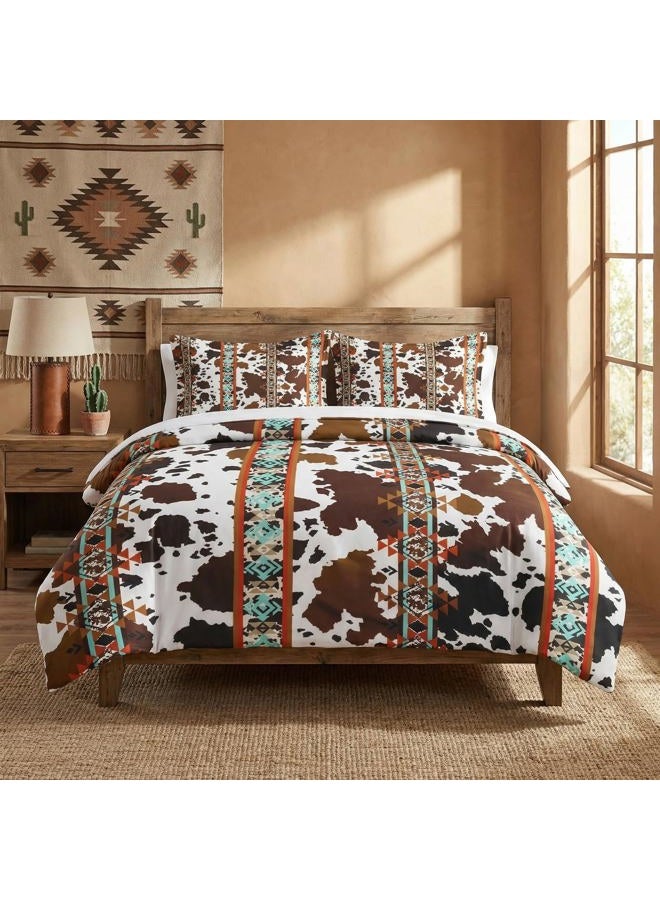 WeCozy Comforter Set Queen Size, Animal Vintage Retro Soft 3 Pcs Bedding with 2 Pillowcases for Kids and Adults, Cow Brown Cowhide Comforter Set for Bedroom Bed Decor - Image 1