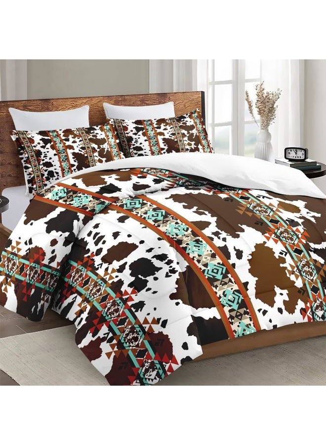 WeCozy Comforter Set Queen Size, Animal Vintage Retro Soft 3 Pcs Bedding with 2 Pillowcases for Kids and Adults, Cow Brown Cowhide Comforter Set for Bedroom Bed Decor - Image 3
