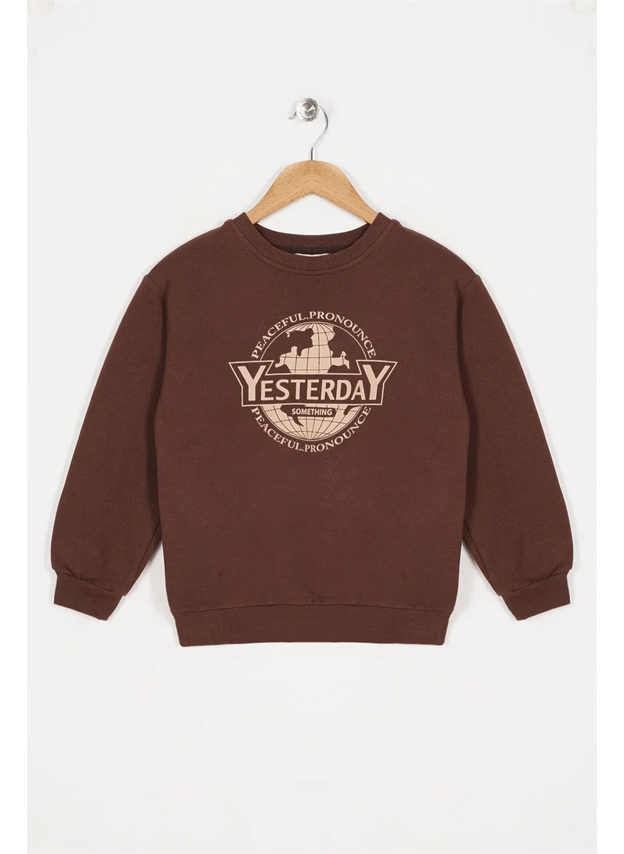 Zepkids Girl Brown Colored Yesterday Printed Sweatshirt