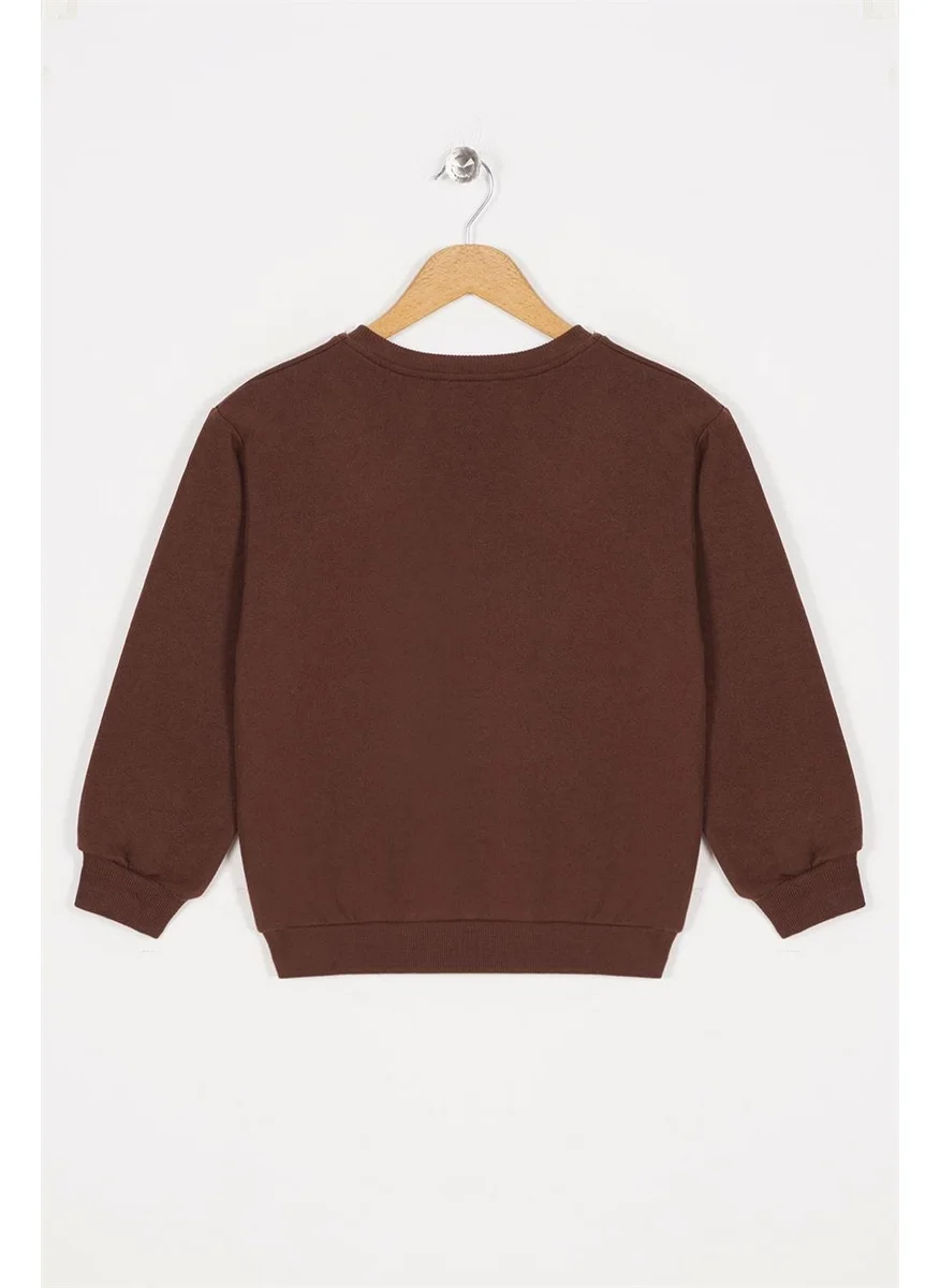 Zepkids Girl Brown Colored Yesterday Printed Sweatshirt