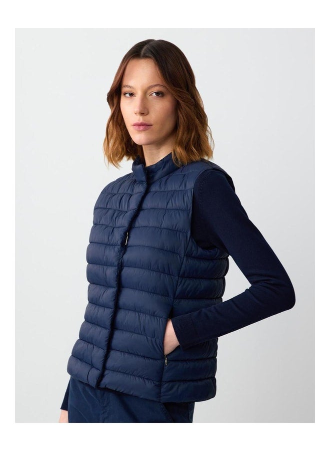 Jimmy Key Navy Blue Zippered Click-Click Detailed Sleeveless Puffer Vest. - Image 1