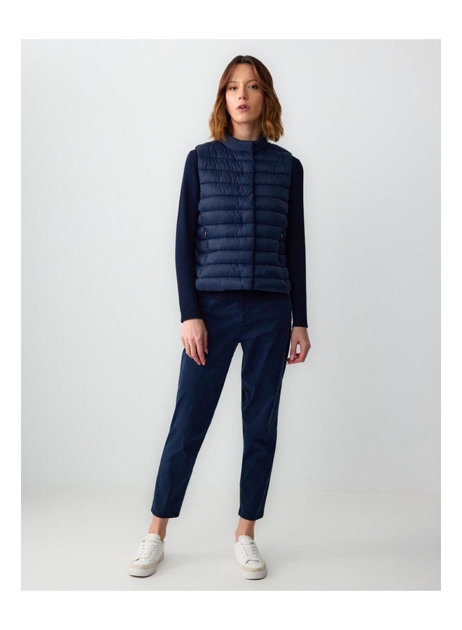 Jimmy Key Navy Blue Zippered Click-Click Detailed Sleeveless Puffer Vest. - Image 2