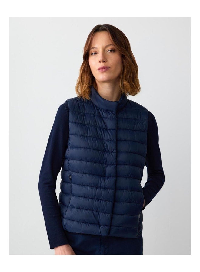 Jimmy Key Navy Blue Zippered Click-Click Detailed Sleeveless Puffer Vest. - Image 3