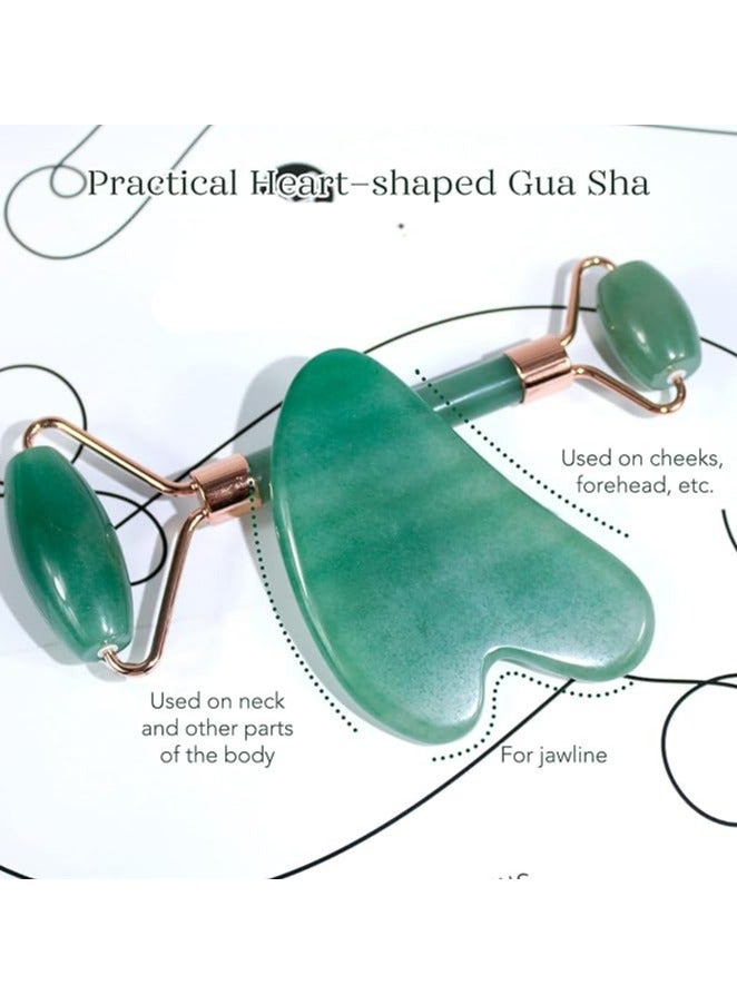 مجموعة مكونة من قطعتين من أسطوانة اليشم وغوا شا، أسطوانة الوجه وأدوات غوا شا للعناية بالبشرة وعلاج الانتفاخات، هدية للعناية الذاتية للرجال والنساء - باللون الأخضر - Image 2