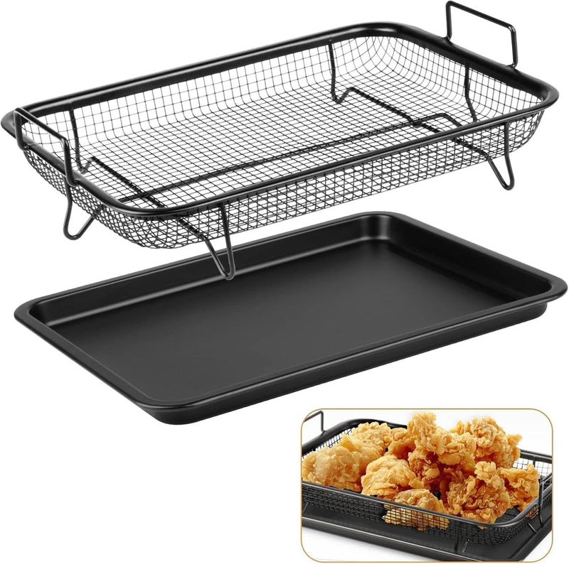 Black Rectangular Roaster with Colander, Air Fryer Replacement, 2 in 1 - Image 1