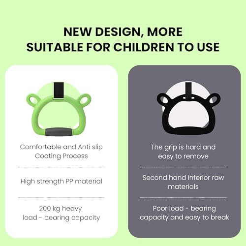 TechHark® Kids Gymnastic Rings with 11.5 Ft Adjustable Straps, Lime Green Bear Design, Up to 200Kg Capacity, Silicone Grip, Home Fitness Equipment for Children and Teens Training - Image 3