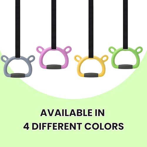 TechHark® Kids Gymnastic Rings with 11.5 Ft Adjustable Straps, Lime Green Bear Design, Up to 200Kg Capacity, Silicone Grip, Home Fitness Equipment for Children and Teens Training - Image 5