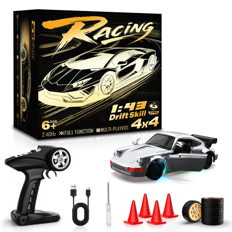 Desdoni RC Drift Car 143 Mini RC Drift Car with Gyro 24GHz Full Proportional Control 20KMH 4WD High Speed Remote Control Alloy LED Lights Drift Tires Toys Gift for Adults Boys and Girls - Image 3