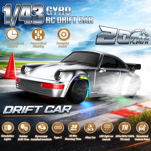 Desdoni RC Drift Car 143 Mini RC Drift Car with Gyro 24GHz Full Proportional Control 20KMH 4WD High Speed Remote Control Alloy LED Lights Drift Tires Toys Gift for Adults Boys and Girls - Image 5