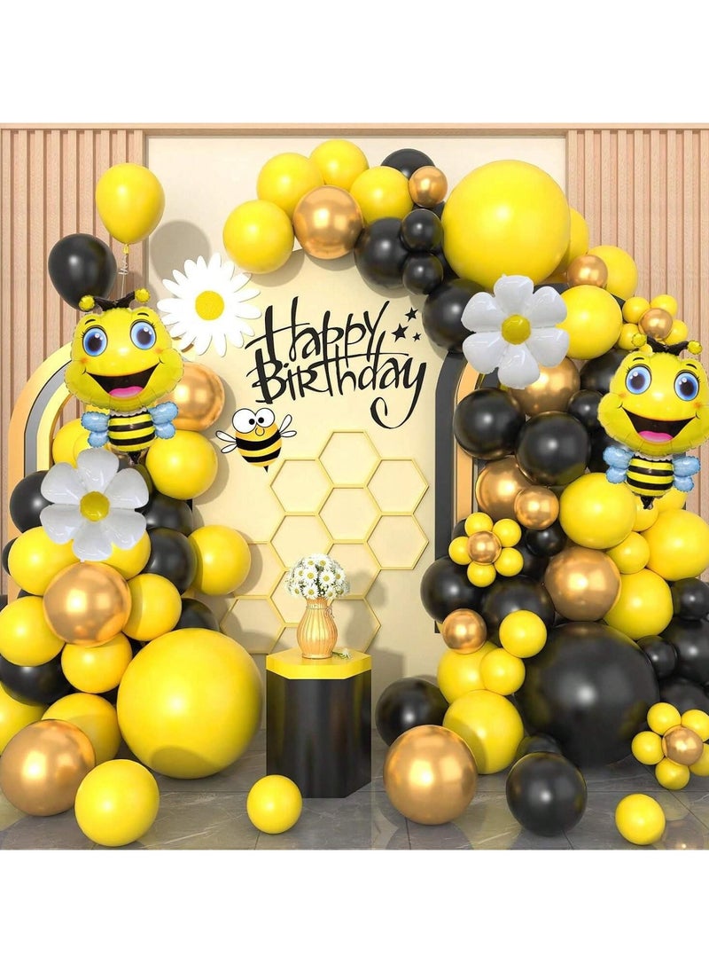Generic - Bee Design Balloons Set of 119 pieces of latex balloons in various colors and 3 different sizes, 2 cute bee design balloons and 2 flower design balloons. A set suitable for decorating birthday parties, newborns and all special parties. - Image 1