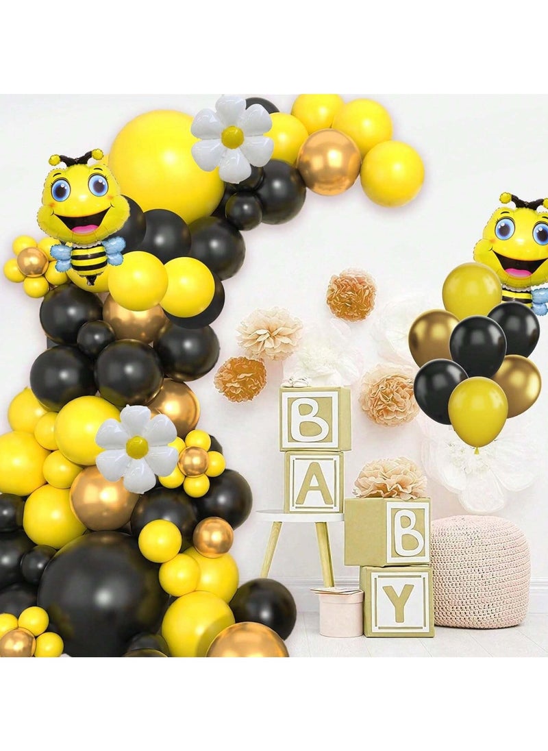 Generic - Bee Design Balloons Set of 119 pieces of latex balloons in various colors and 3 different sizes, 2 cute bee design balloons and 2 flower design balloons. A set suitable for decorating birthday parties, newborns and all special parties. - Image 1