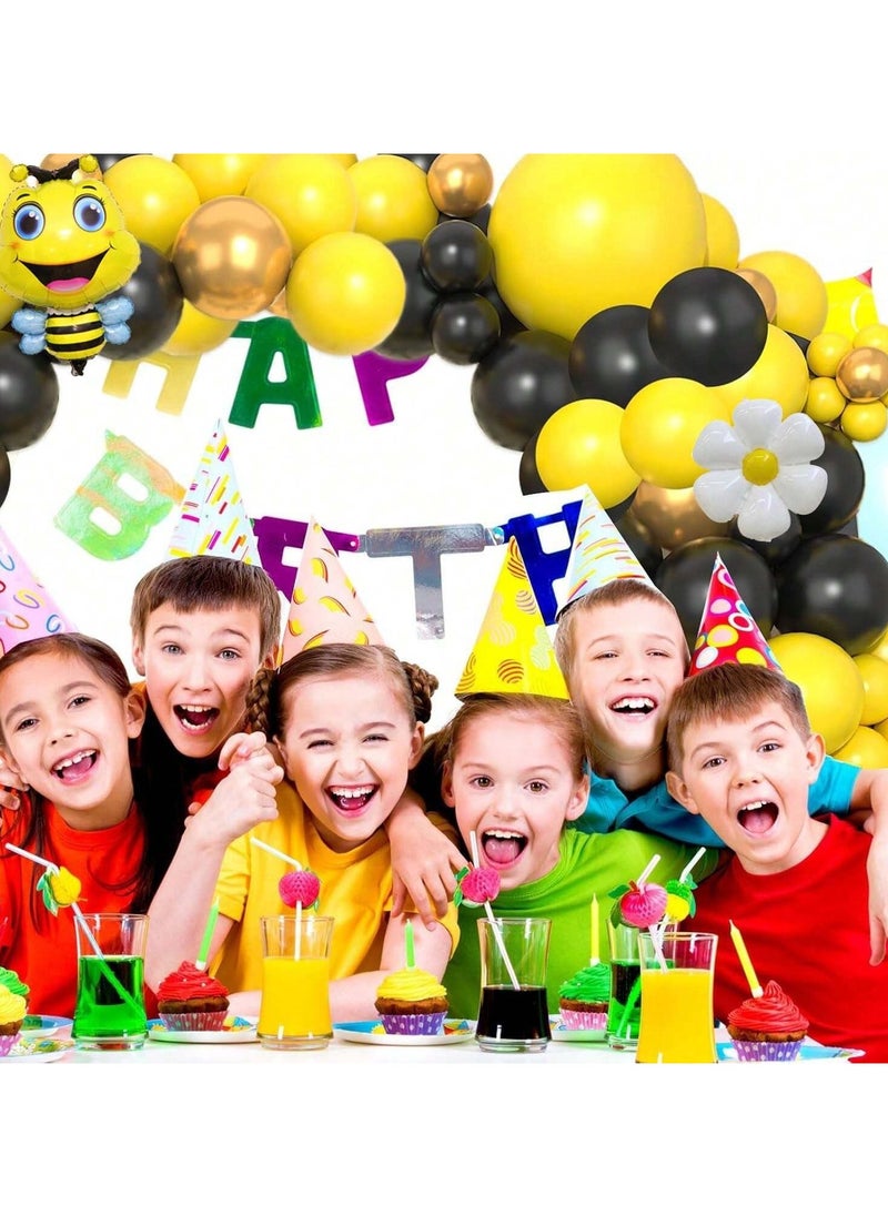 Generic - Bee Design Balloons Set of 119 pieces of latex balloons in various colors and 3 different sizes, 2 cute bee design balloons and 2 flower design balloons. A set suitable for decorating birthday parties, newborns and all special parties. - Image 1