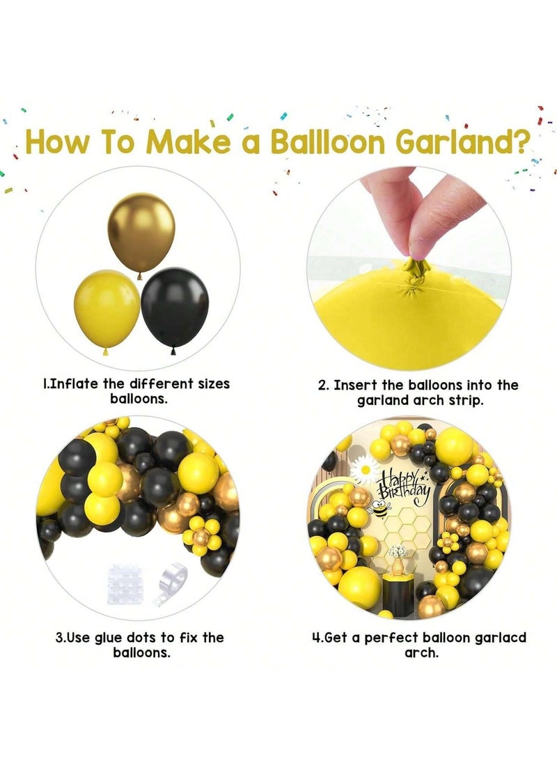 Generic - Bee Design Balloons Set of 119 pieces of latex balloons in various colors and 3 different sizes, 2 cute bee design balloons and 2 flower design balloons. A set suitable for decorating birthday parties, newborns and all special parties. - Image 1