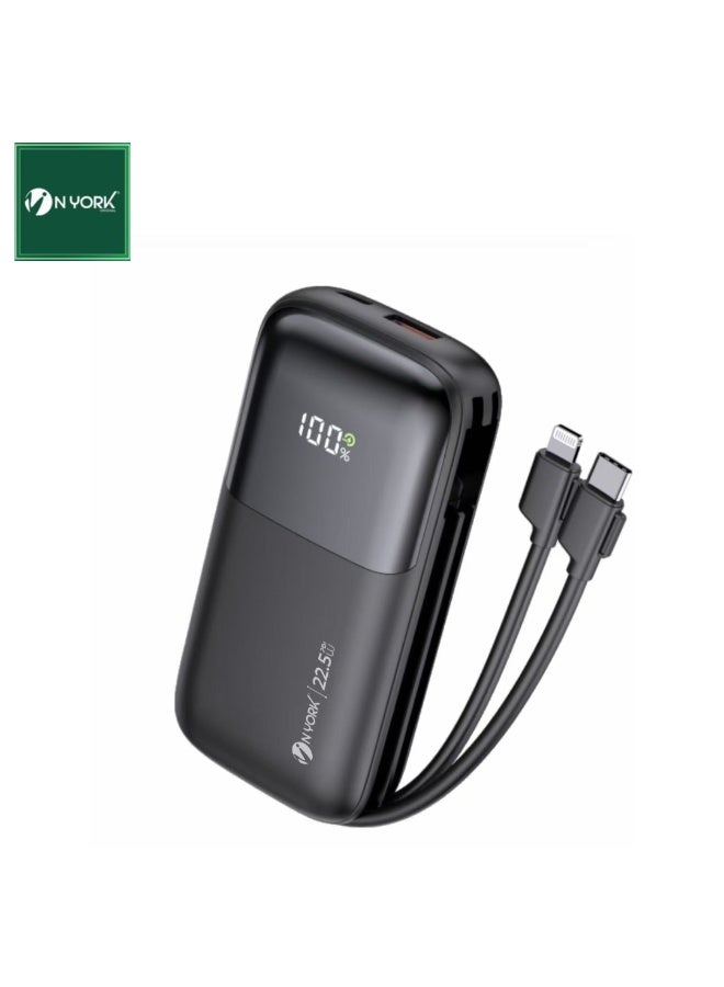 NYORK 10000mAh Power Bank 22.5W with 2 inbuilt cable Lightning And Type C , Fast Charing, Digital Display - PB524 - Image 1