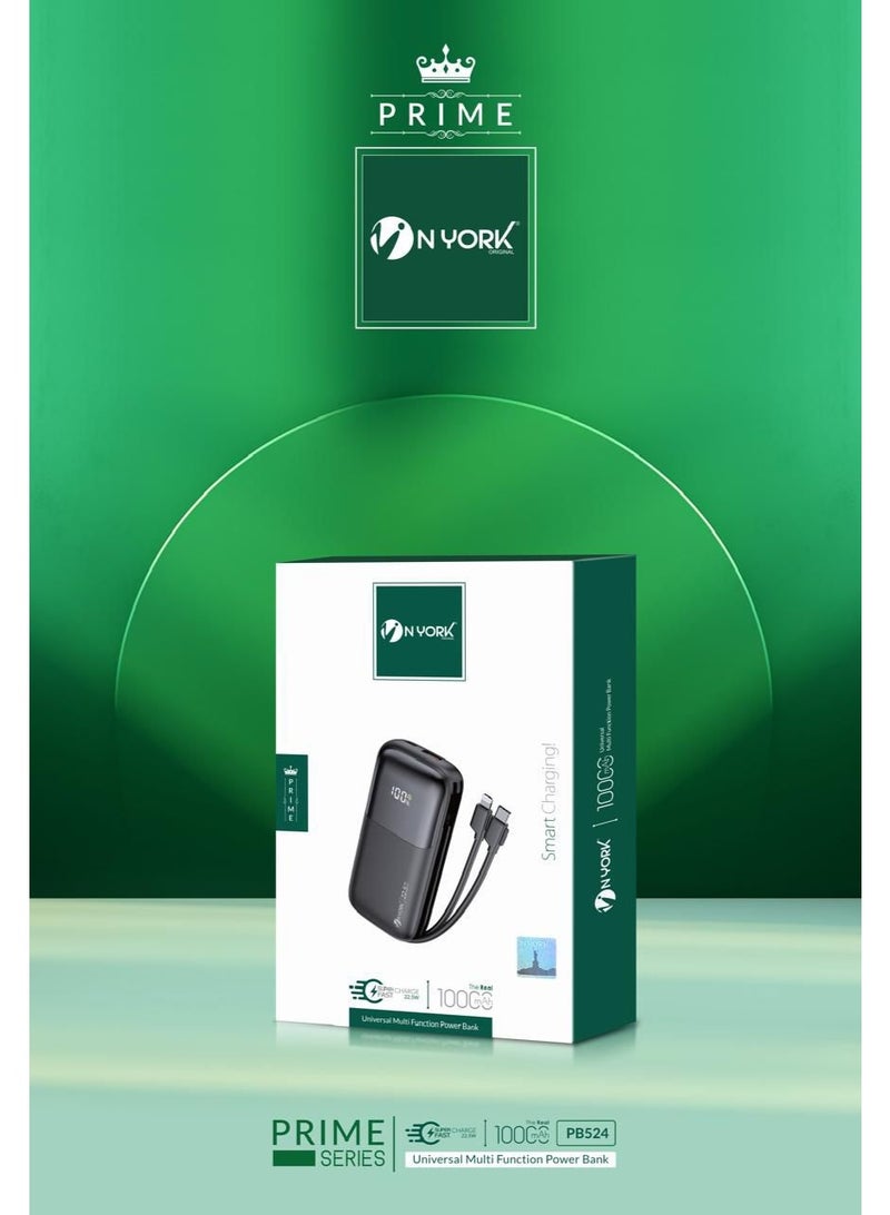 NYORK 10000mAh Power Bank 22.5W with 2 inbuilt cable Lightning And Type C , Fast Charing, Digital Display - PB524 - Image 4
