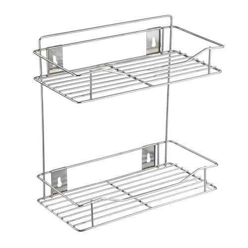 D.k 11 Stainless Steel 2 Leyar Container Wall Mount Organizer For Kitchen Storage/Hanging Shelves/Rack/Masala Trolley/Racks Items (Spice Rack) (Double Self) - Image 1