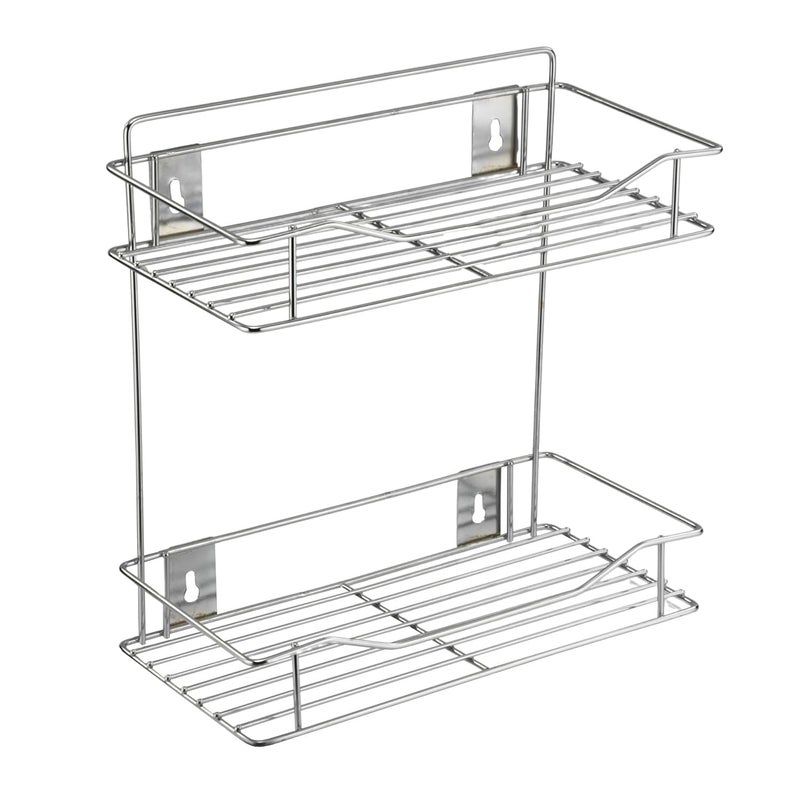 D.k 11 Stainless Steel 2 Leyar Container Wall Mount Organizer For Kitchen Storage/Hanging Shelves/Rack/Masala Trolley/Racks Items (Spice Rack) (Double Self) - Image 5