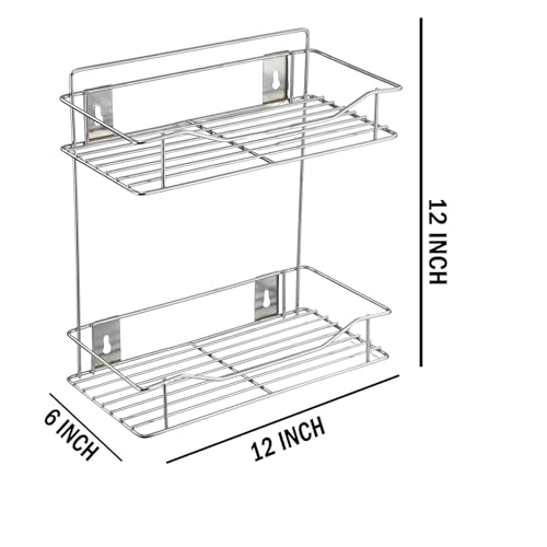 D.k 11 Stainless Steel 2 Leyar Container Wall Mount Organizer For Kitchen Storage/Hanging Shelves/Rack/Masala Trolley/Racks Items (Spice Rack) (Double Self) - Image 2