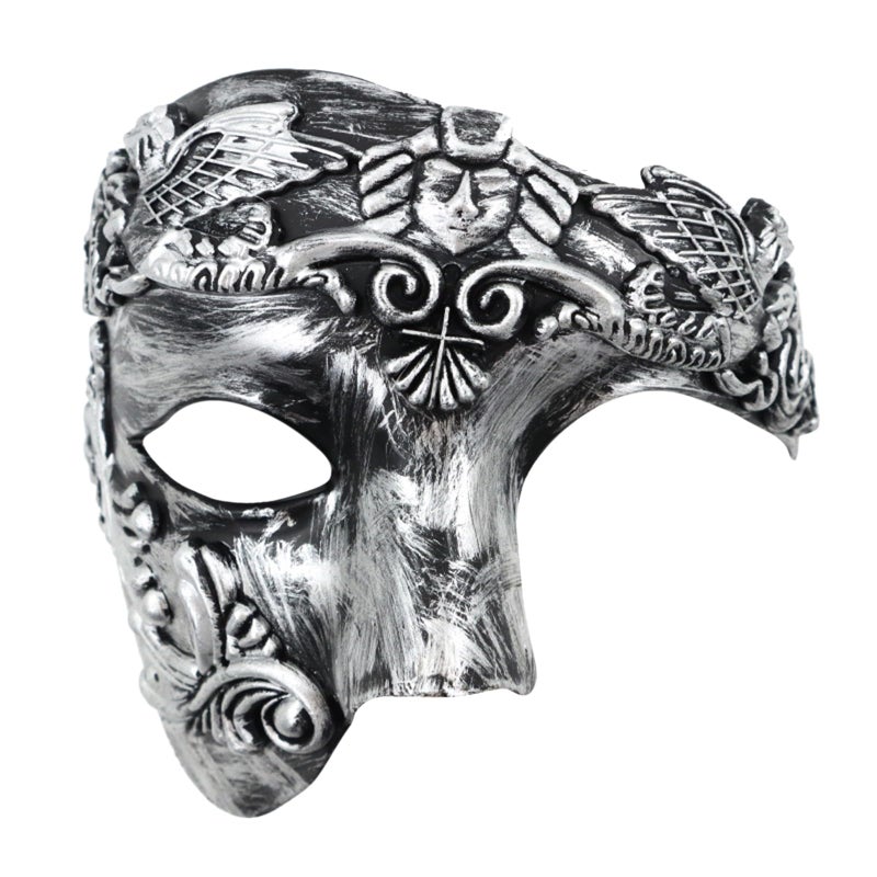 OIDEA Masquerade Mask for Men: Vintage One Eyed Half Face Roman Warrior Phantom of The Opera Mask Prom Costume Mardi Gras Carnival Venetian Masks, Silver - Image 1