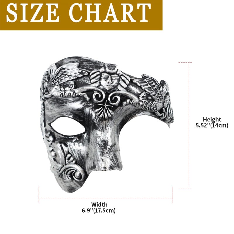 OIDEA Masquerade Mask for Men: Vintage One Eyed Half Face Roman Warrior Phantom of The Opera Mask Prom Costume Mardi Gras Carnival Venetian Masks, Silver - Image 5