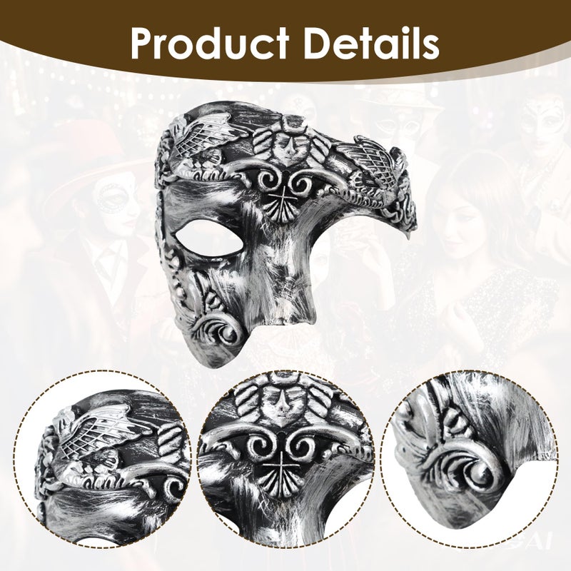 OIDEA Masquerade Mask for Men: Vintage One Eyed Half Face Roman Warrior Phantom of The Opera Mask Prom Costume Mardi Gras Carnival Venetian Masks, Silver - Image 3