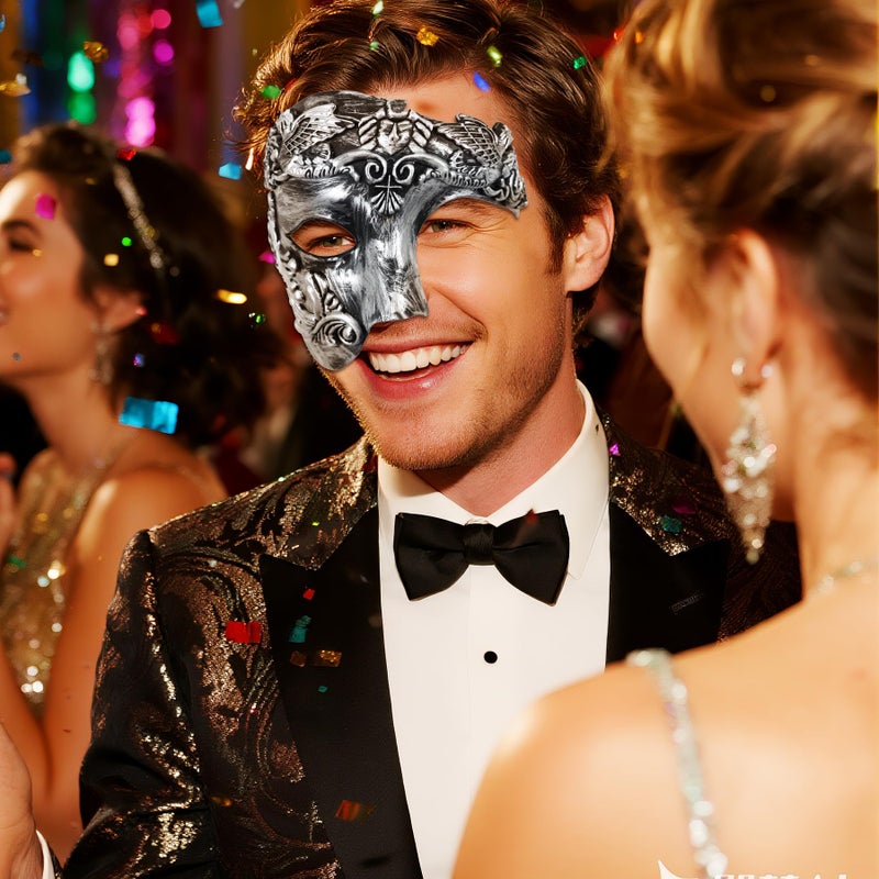 OIDEA Masquerade Mask for Men: Vintage One Eyed Half Face Roman Warrior Phantom of The Opera Mask Prom Costume Mardi Gras Carnival Venetian Masks, Silver - Image 2