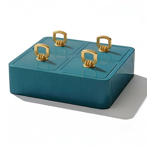 Selvel Global Square Dryfruit Box with 4 Compartments | Airtight Multi-Purpose Storage Box with Tray & Lid | Ideal for Diwali Gifting | 500ml Each | BPA-Free (Emerald Green) - Image 1