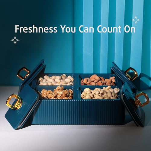 Selvel Global Square Dryfruit Box with 4 Compartments | Airtight Multi-Purpose Storage Box with Tray & Lid | Ideal for Diwali Gifting | 500ml Each | BPA-Free (Emerald Green) - Image 3