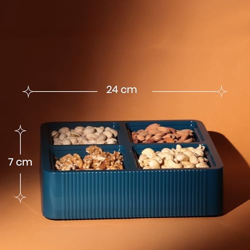 Selvel Global Square Dryfruit Box with 4 Compartments | Airtight Multi-Purpose Storage Box with Tray & Lid | Ideal for Diwali Gifting | 500ml Each | BPA-Free (Emerald Green) - Image 5